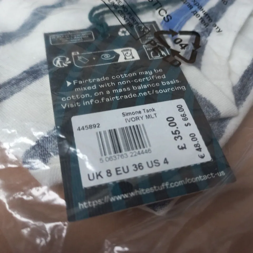 WHITE STUFF SIMONE TANK TOP – IVORY STRIPE, UK 8