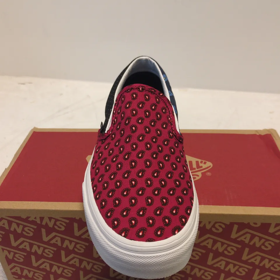 BOXED PAIR OF VANS CLASSIC SLIP-ON SHOES – TIE PRINT MIX, PINK/BLACK/YELLOW MULTI, WOMEN UK6