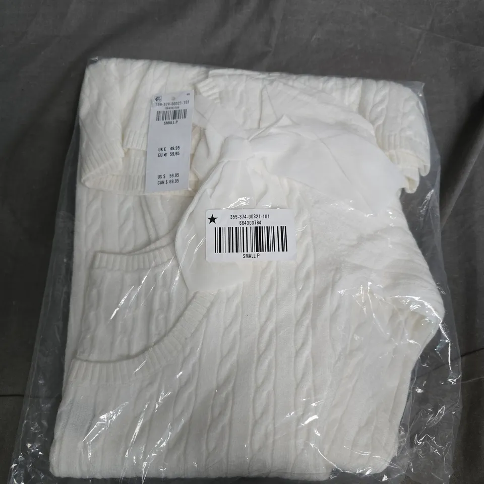 BAGGED HOLLISTER TIE BACK BABYDOLL SWEATER MINI DRESS IN WHITE - SMALL P