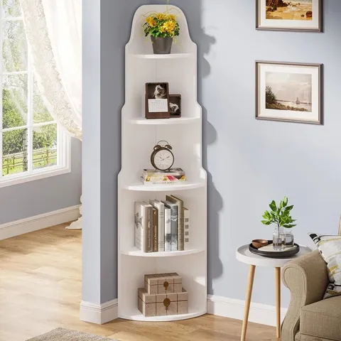 BOXED CARPENTRAS 5-TIER CORNER SHELF, 175 H X 35 W BOOKCASE - MODERN WHITE (1 BOX)