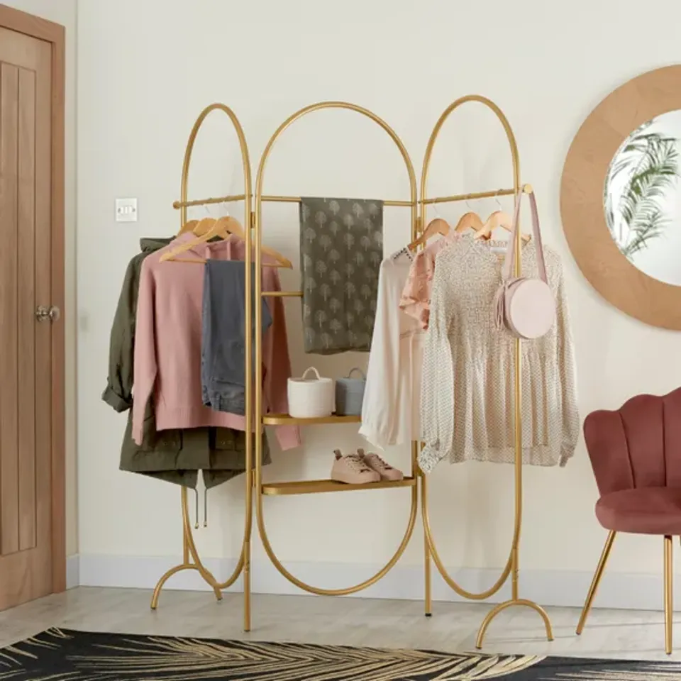 BOXED CURVES CONCERTINA CLOTHES RAIL - GOLD