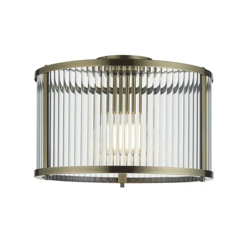 BOXED RIDGETON 1 LIGHT FLUSH ANTIQUE BRASS PLATE AND CLEAR RIBBED GLASS