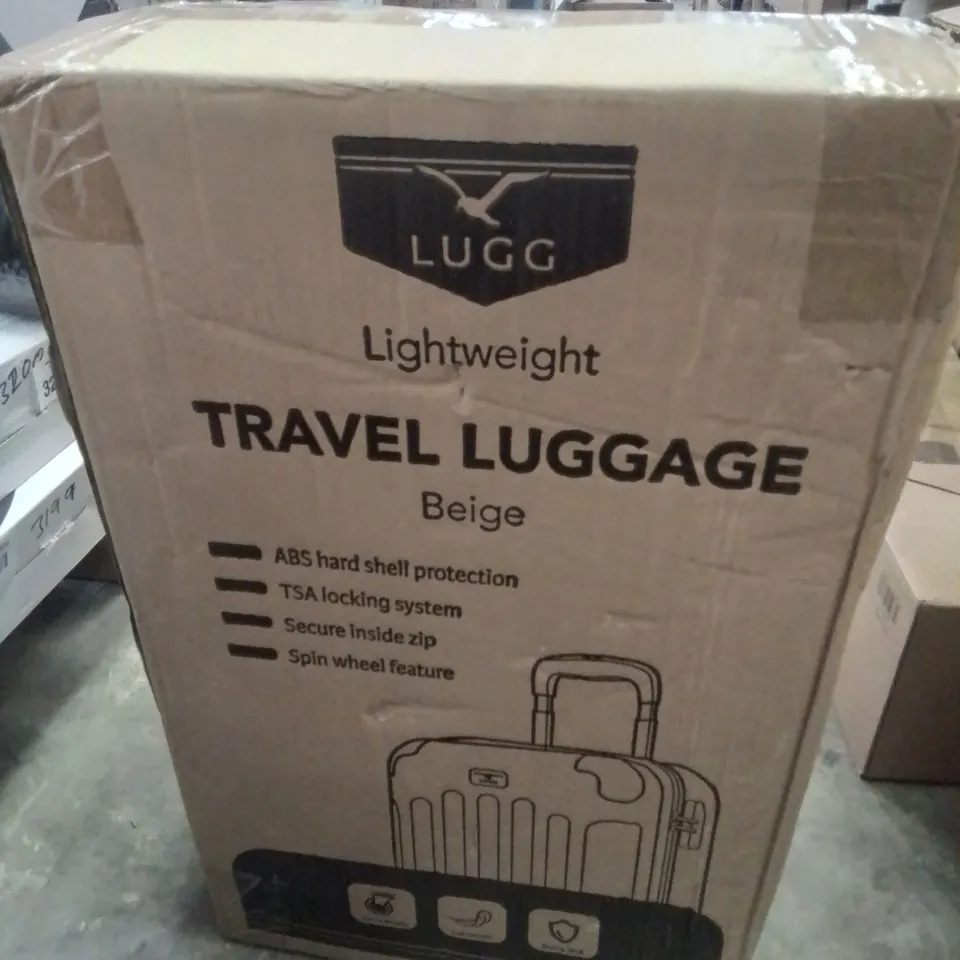 BOXED LIGHTWEIGHT TRAVEL LUGGAGE SUITCASE IN BEIGE