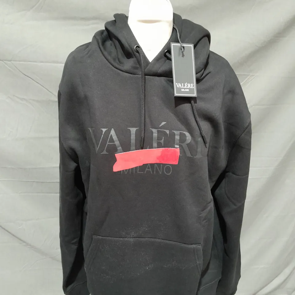 VALERE HEAVY WEIGHTED BLACK HOODIE - LARGE