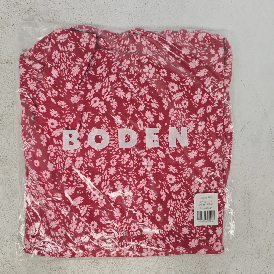 BAGGED BODEN PIA RUFFLE DETAIL TOP IN BERRY RED SIZE UK 12