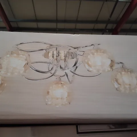 BOXED DUNELM SEYCHELLES FLUSH CEILING LIGHT – GLASS & CHROME, 5 BAUBLE SHADES, 51CM DIA