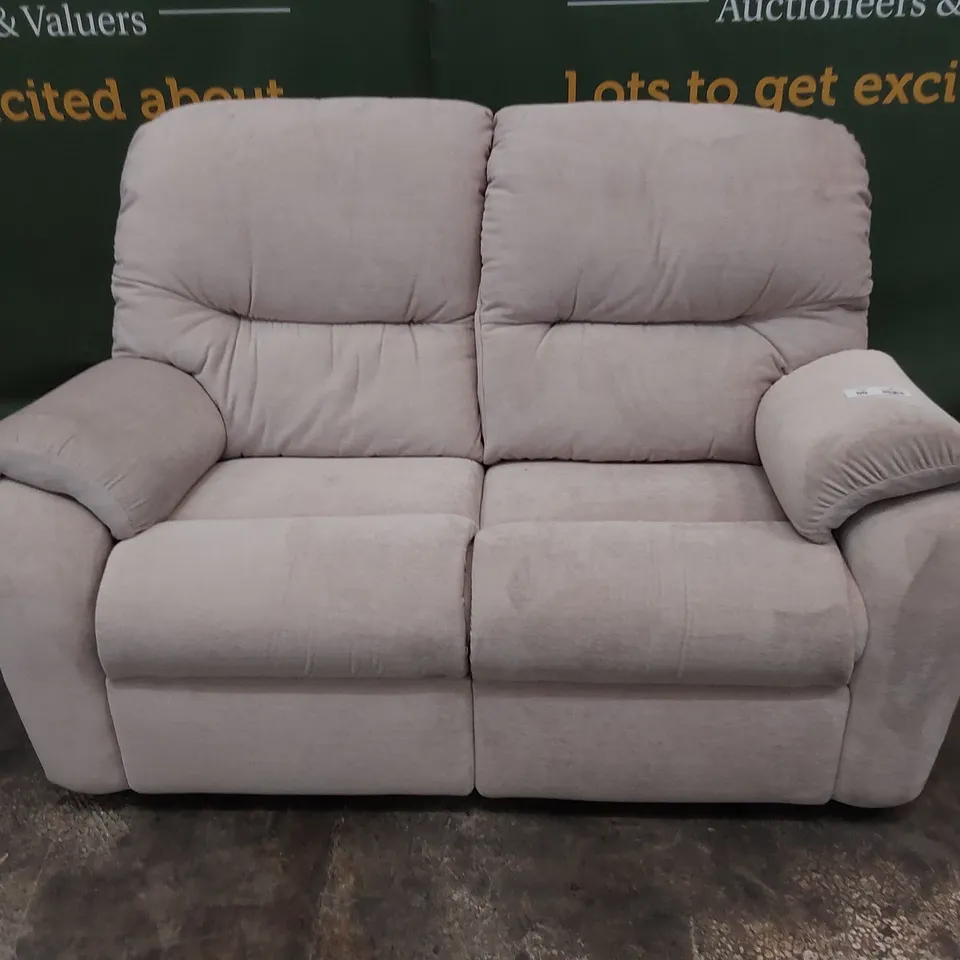 QUALITY BRITISH DESIGNER G PLAN MINSTRAL TWO SEATER SOFA MONTILLA ALMOND FABRIC 