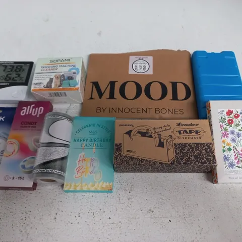 LOT OF APPROXIMATELY 18 ASSORTED HOUSEHOLD ITEMS TO INCLUDE PENCO TAPE DISPENSER AIR UP CAPS AND BLU-TACK