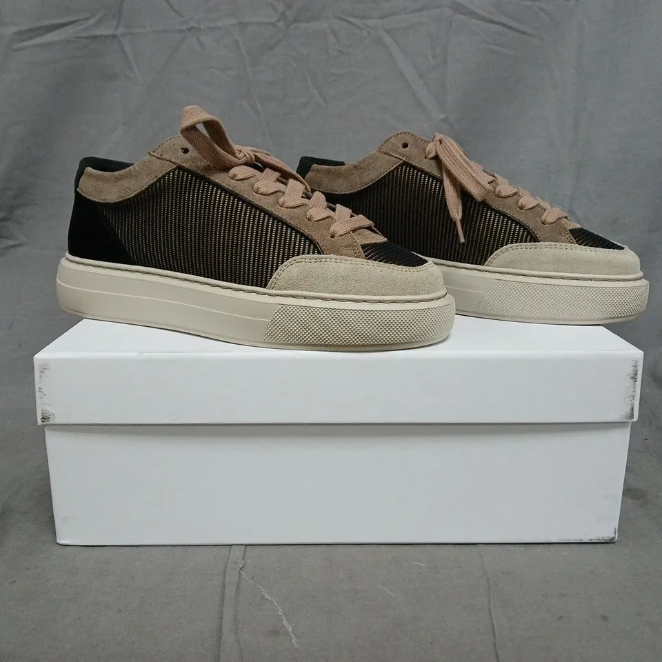 BOXED PAIR OF CLEENS LUCOR TRAINERS IN COFFEE SIZE UK 6