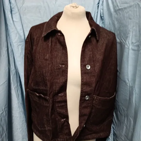 JIGSAW ISLA DENIM CROPPED JACKET, BURGUNDY, UK 12 (US 8 / EU 40)