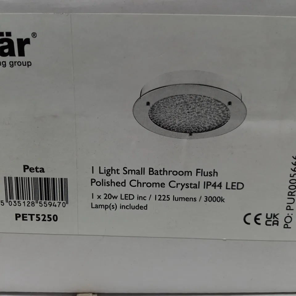 BOXED PETA SMALL BATHROOM FLUSH POLISHED CHROME CRYSTAL LIGHT LED