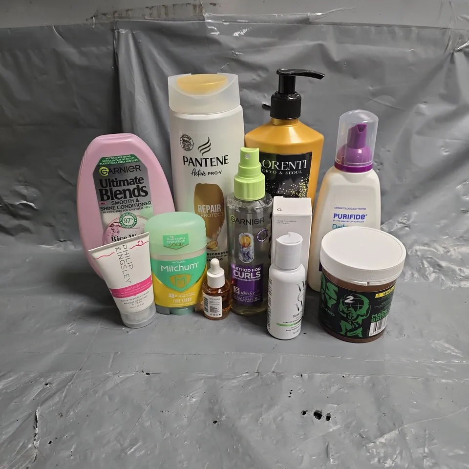 APPROXIMATEY 20 ASSORTED HEALTH AND BEAUTY PRODUCTS TO INCLUDE - PANTENE SHAMPOO - MITCHUM DEODORANT - PURIFIDE DAILY CLEANSER - ETC
