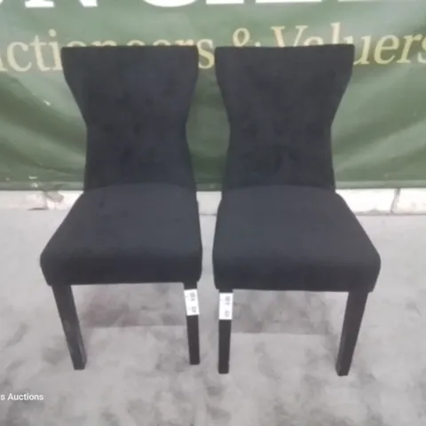 PAIR KENSINGTON BLACK VELVET BUTTONED BACK DINING CHAIRS BLACK LEGS