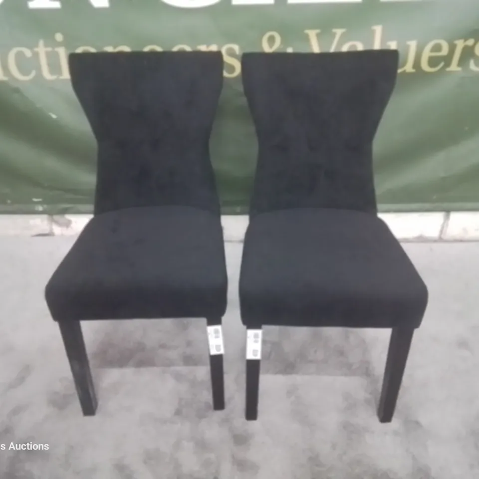 PAIR KENSINGTON BLACK VELVET BUTTONED BACK DINING CHAIRS BLACK LEGS