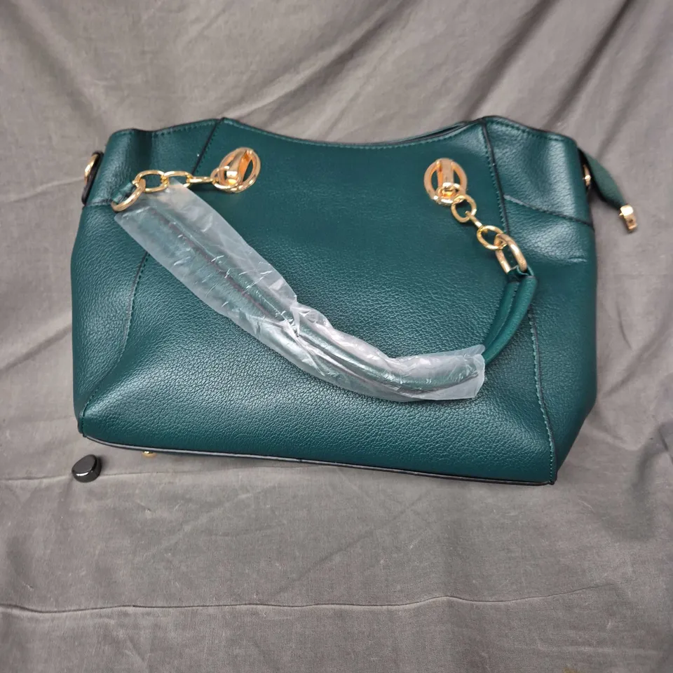 Bond & Mason teal embossed leather handbag with gold chain strap