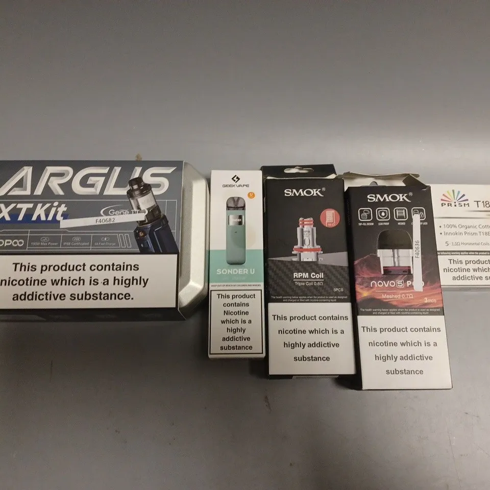 APPROXIMATELY 10 ASSORTED E-CIGARETTE PRODUCTS TO INCLUDE ARGUS XT KIT, SMOK, GEEK VAPE ETC 