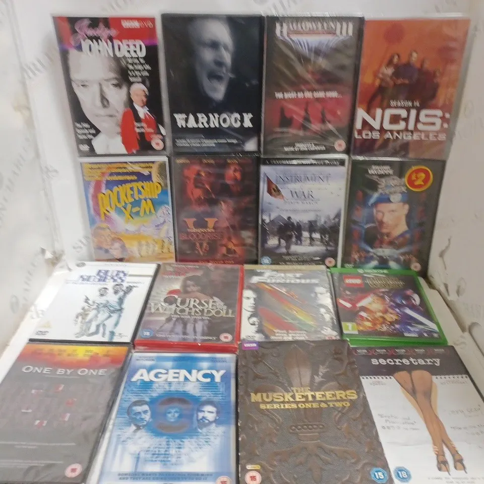 APPROXIMATELY 25 DVDS AND GAMES TO INCLUDE X-FILES, XBOX ;ONE LEGO STAR WARS THE FORCE AWAKENS, THE MUSKETEERS, ETC