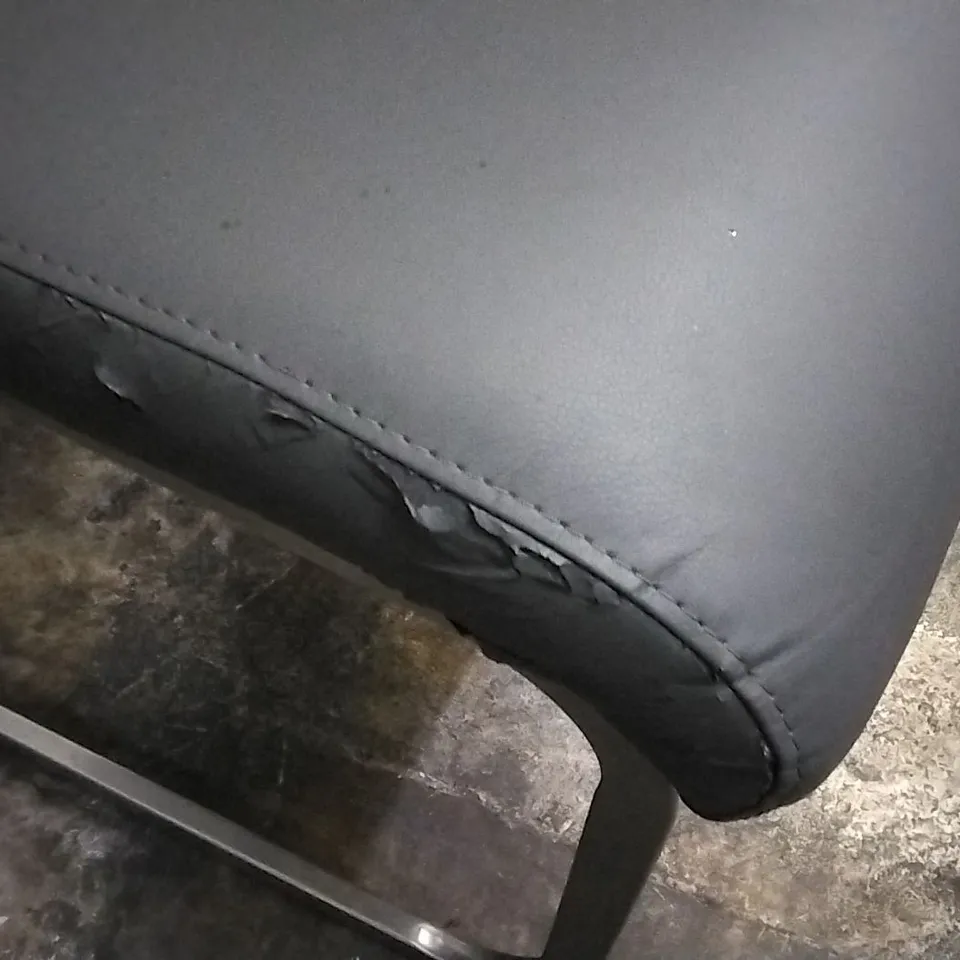 DESIGNER SET OF 3 CHARCOAL GREY FAUX LEATHER DINING CHAIRS WITH CHROME LEGS