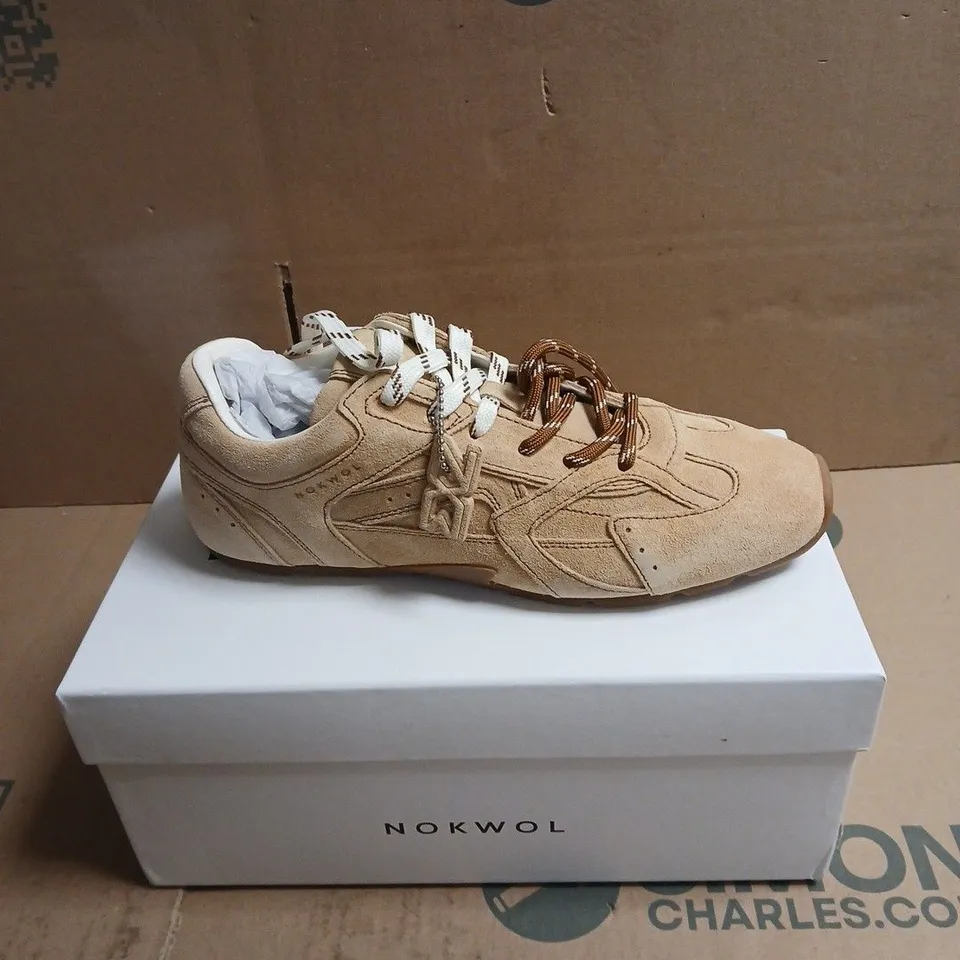 NOKWOL ATLAS BEIGE SUEDE BOXED SIZE 5.5