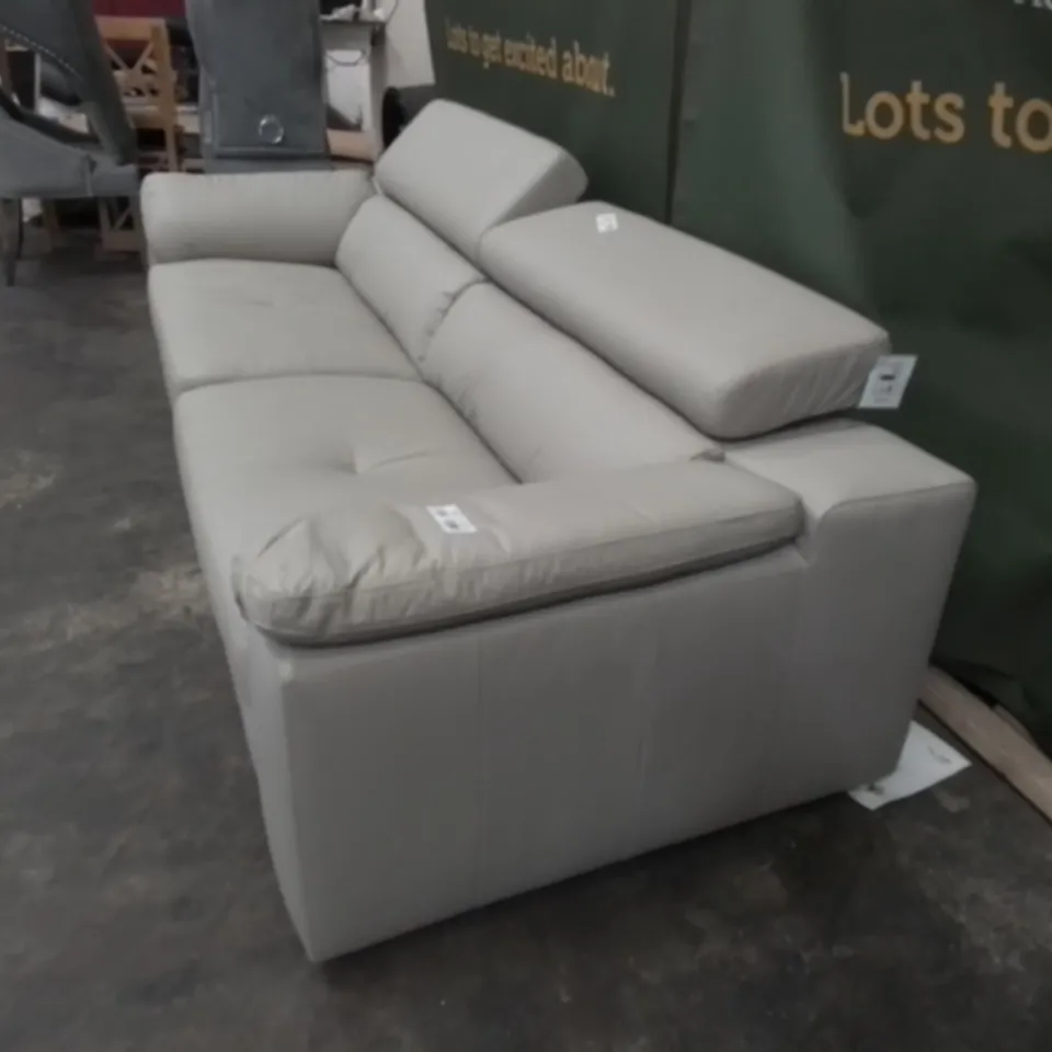 DESIGNER FAUX LEATHER THREE SEATER SOFA WITH ADJUSTABLE HEADRESTS