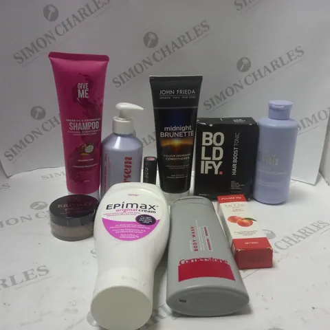LOT OF ASSORTED COSMETIC ITEMS TO INCLUDE SHAMPOO, JOHN FRIEDA AND EPIMAX