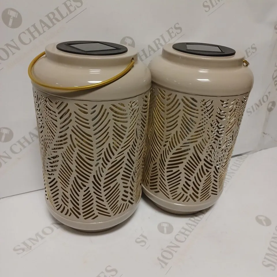 GARDEN REFLECTIONS SET OF 2 PATTERNED SOLAR LANTERNS, LEAF