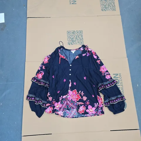 MONSOON WOMENβS NAVY FLORAL BLOUSE β UK M