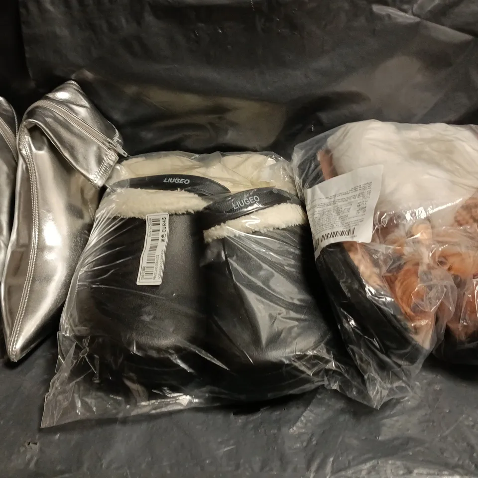 BOX OF APPROXIMATELY 15 ASSORTED PAIRS OF SHOES AND FOOTWEAR ITEMS IN VARIOUS COLOURS, STYLES, AND SIZES - COLLECTION ONLY