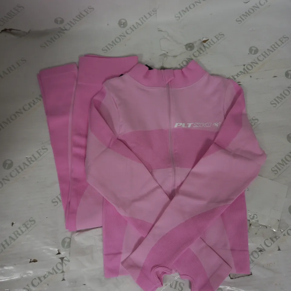 PRETTYLITTLETHING SKI SEAMLESS ZIP JACKET AND LEGGINGS IN PINK SIZE M