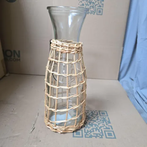 LOT OF 4 GISELA GRAHAM WINE CARAFES WITH RATTAN STYLE DECOR