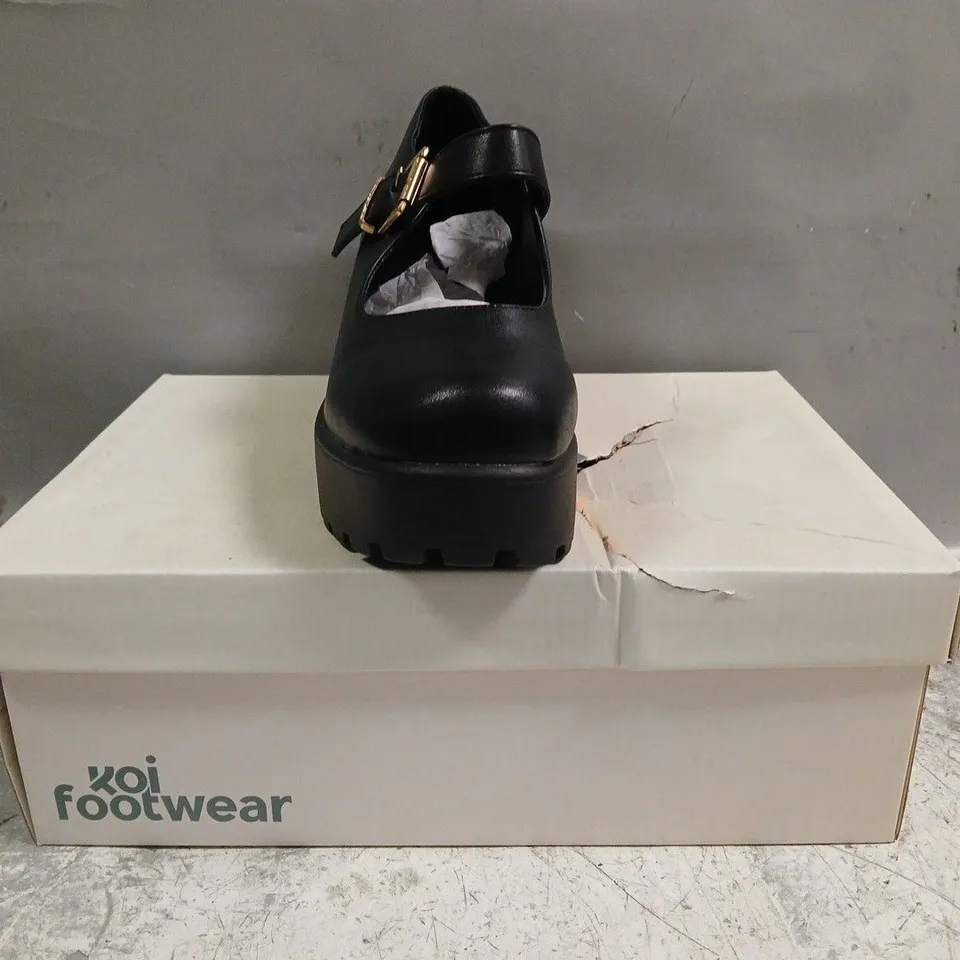 BOXED PAIR OF KOI TIRA MARY JANES FAUX LEATHER EDITION IN BLACK SIZE UK 5