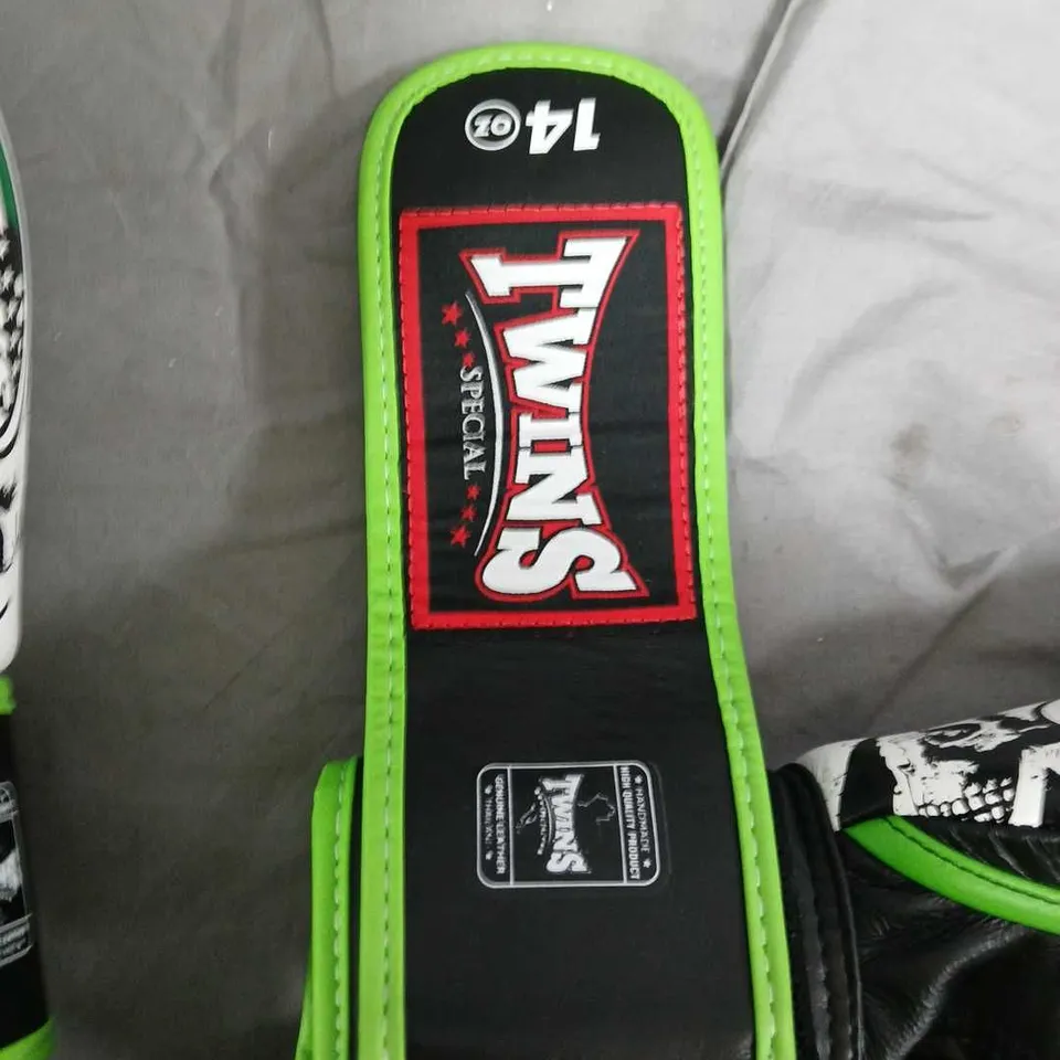 TWINS SPECIAL BOXING GLOVES 14 OZ – GREEN/BLACK LEAF PATTERN