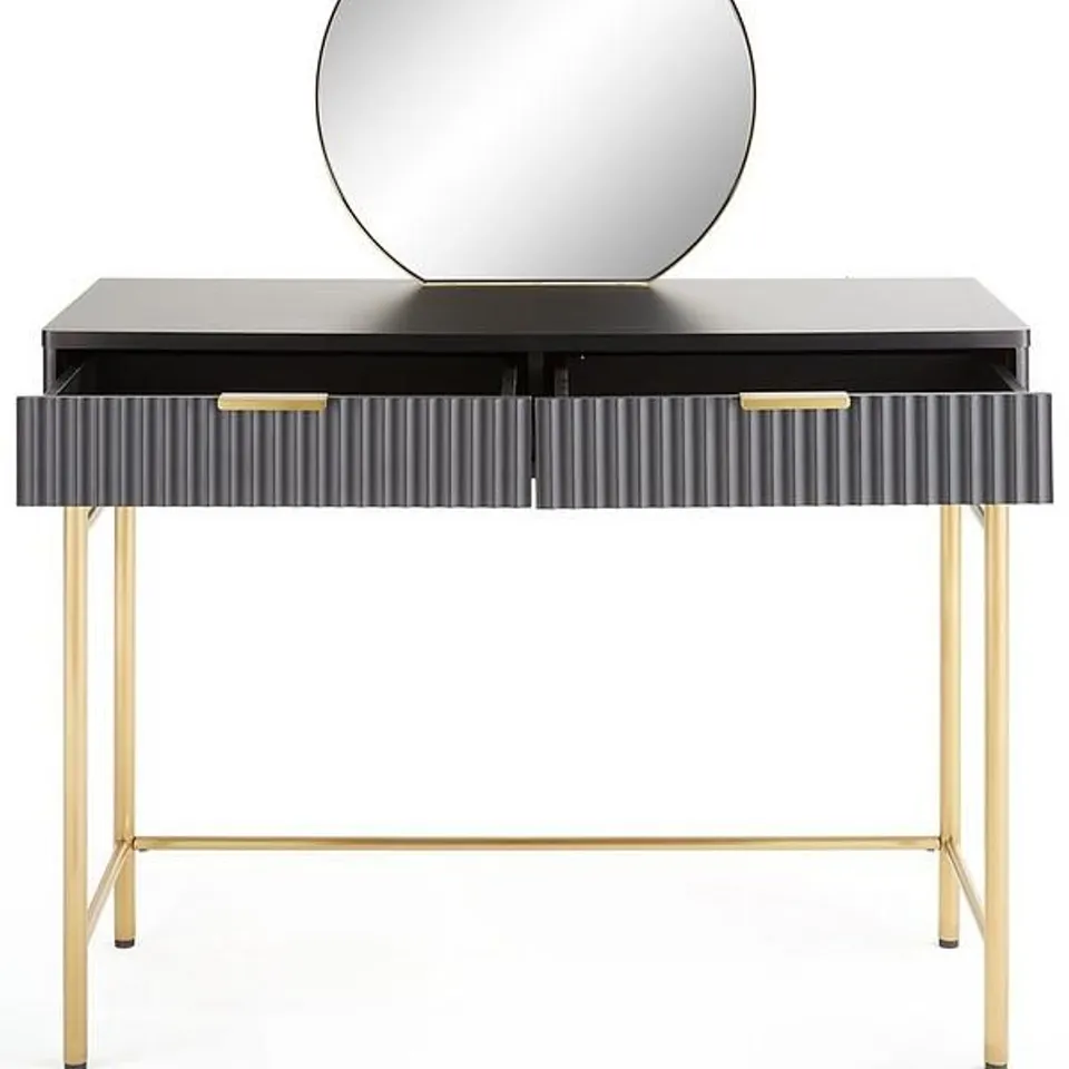 CORA DRESSING TABLE AND MIRROR SET - BLACK/BRASS - COLLECTION ONLY 