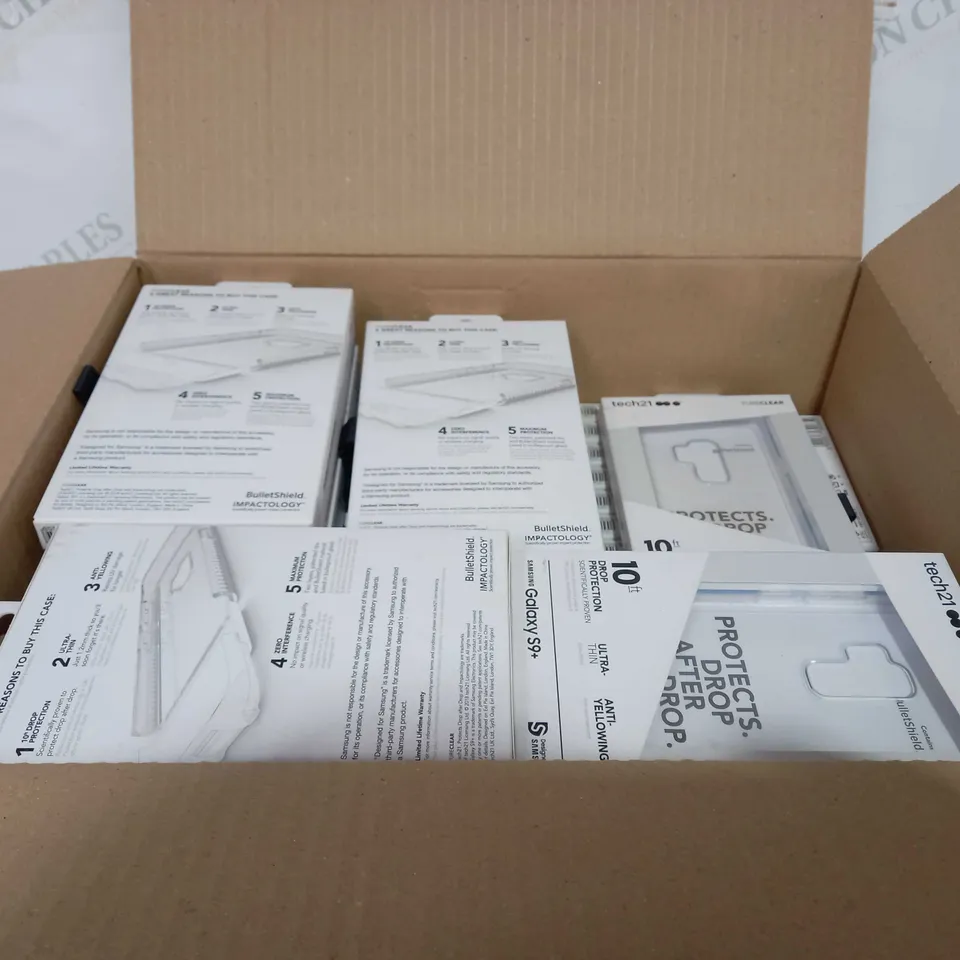 BOX OF 73 BRAND NEW TECH 21 PURECLEAR 10FT DROP PROTECTION ULTRA-THIN ANTI-YELLOWING SAMSUNG GALAXY S9+ PHONE CASES