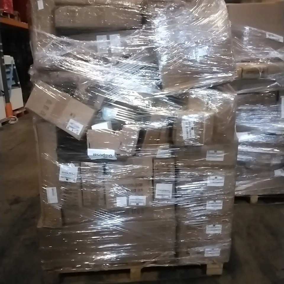 PALLET TO CONTAIN SHELF SET, SMART SCALES,HIGH CHAIR, CHRISTMAS TREE AND OTHER ASSORTED ITEMS..