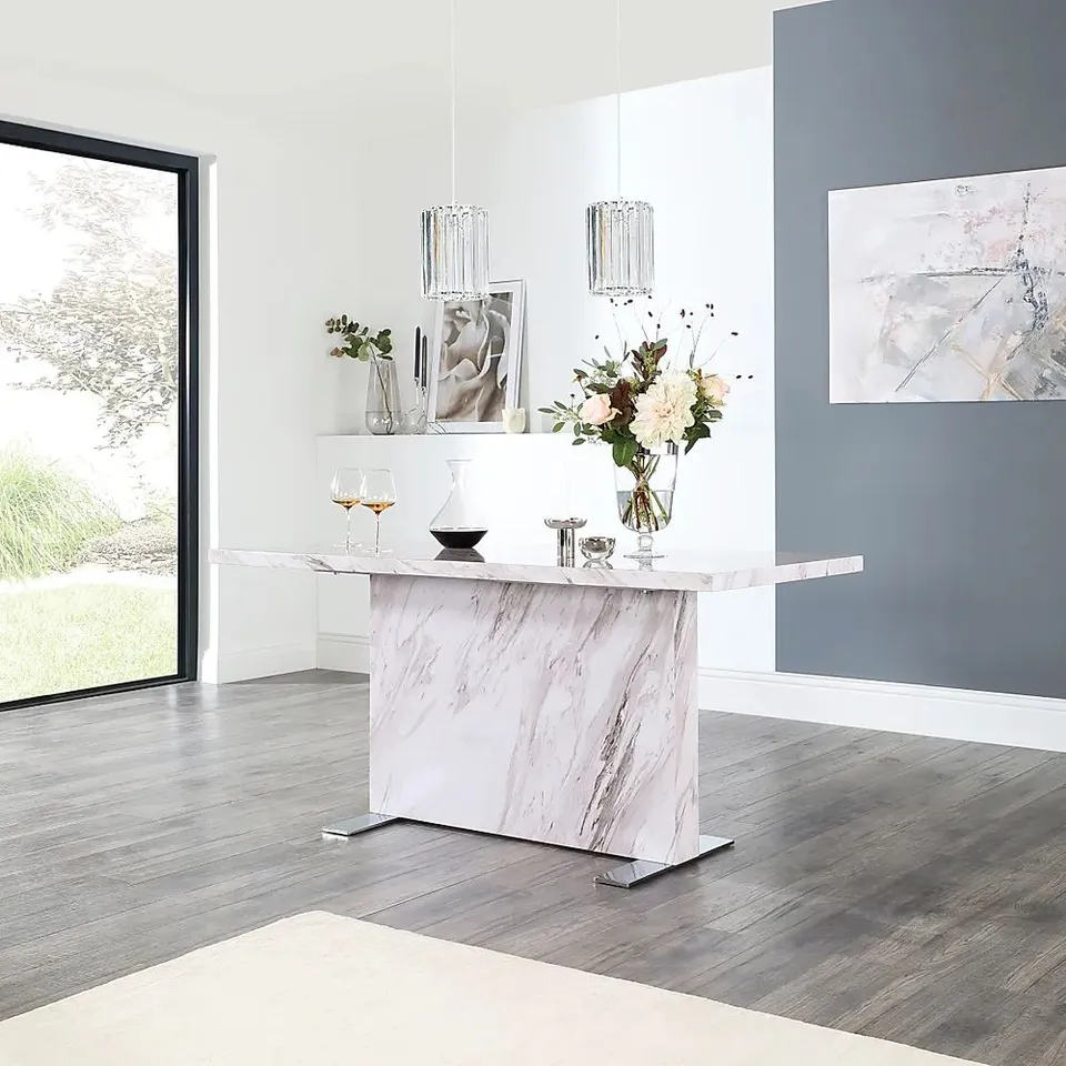 BOXED MAGNUS GREY MARBLE 160CM DINING TABLE (2 BOXES)