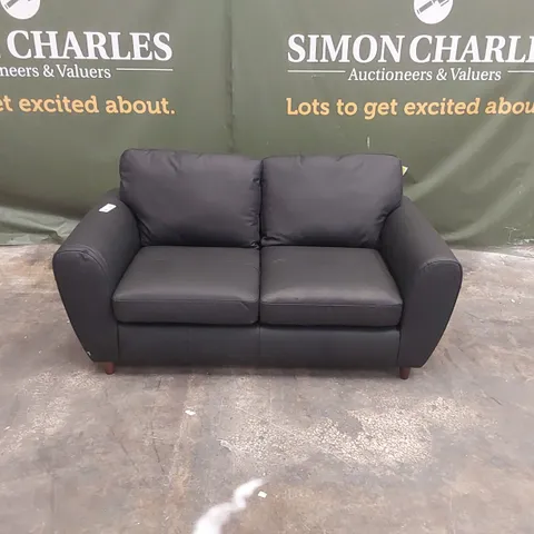 QUALITY DESIGNER SHAY 2 SEATER LEATHER SOFA - BLACK