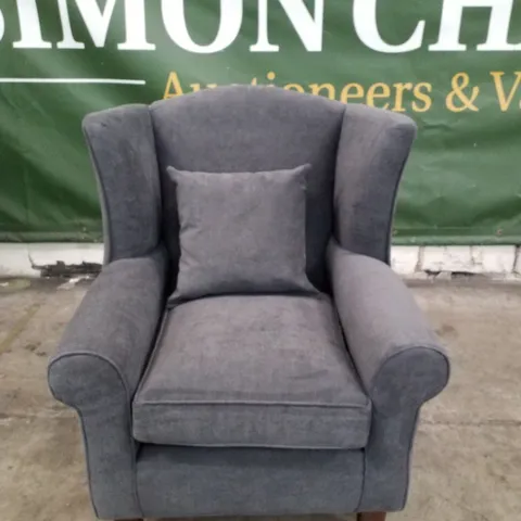 QUALITY DESIGNER DENTON GRACE WING CHAIR - GREY FABRIC
