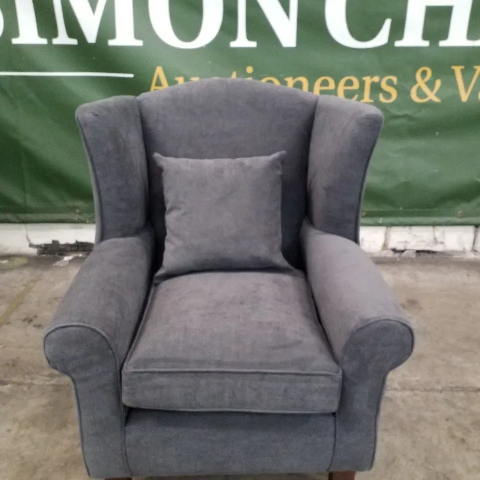 QUALITY DESIGNER DENTON GRACE WING CHAIR - GREY FABRIC 