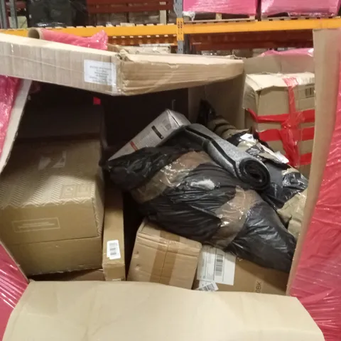 PALLET OF ASSORTED HOUSEHOLD GOODS & PRODUCTS TO INCLUDE; INSECT KILLER, MATS, BOXED FURNITURE ETC 