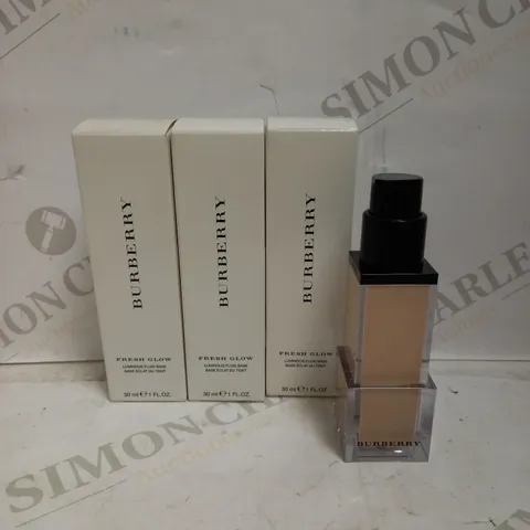 LOT OF 3 X 30ML BURBERRY FRESH GLOW LUMINOUS FLUID BASE - NUDE RADIANCE NO. 01