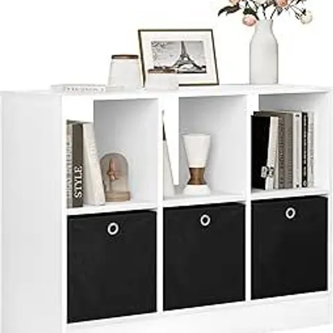 BOXED WOLTU BOOKCASE WITH 6 CUBES, SPACE-SAVING BOOK SHELF, WHITE | 3 NON-WOVEN FABRIC DRAWERS, FREESTANDING, FOR BEDROOM LIVING ROOM STUDY OFFICE, ENGINEERED WOOD (1 BOX)