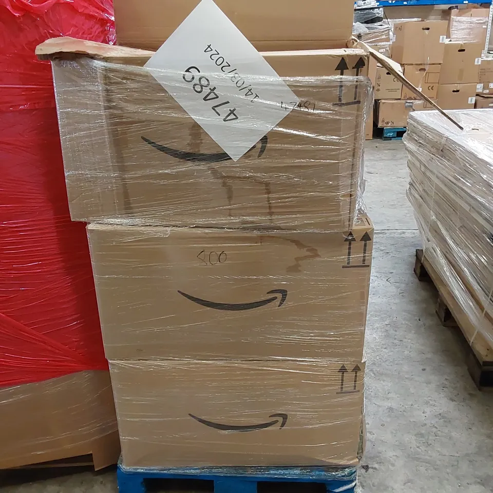 PALLET OF ASSORTED HOUSEHOLD ITEMS AND CONSUMER PRODUCTS. INCLUDING HAIR STRAIGHTENERS, COSPLAY WIG, NECK PILLOW, SILICA GEL BAKING TRAYS ETC