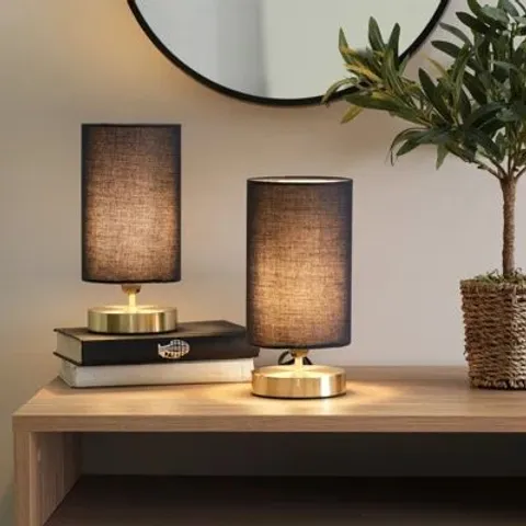 BOXED ROMICA PAIR OF TOUCH TABLE LAMPS WITH FABRIC SHADES