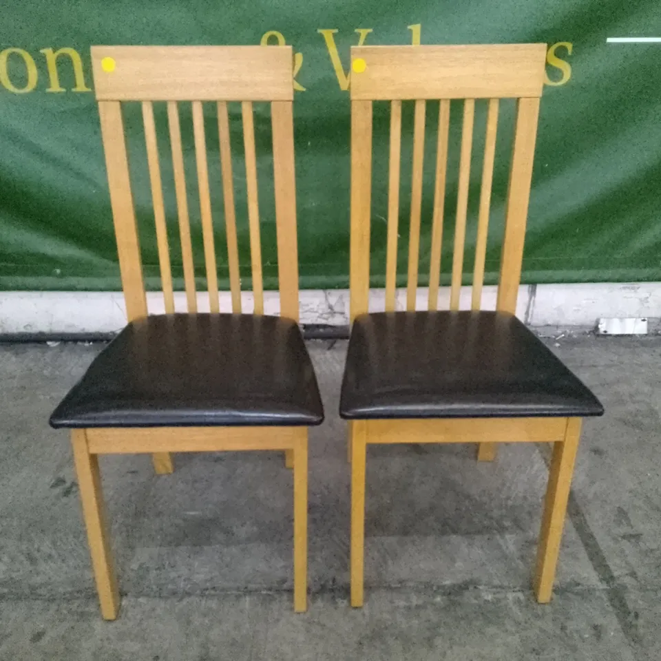 SET OF 2 NEW OXFORD OAK DINING CHAIRS (BLACK LEATHER SEAT PAD)
