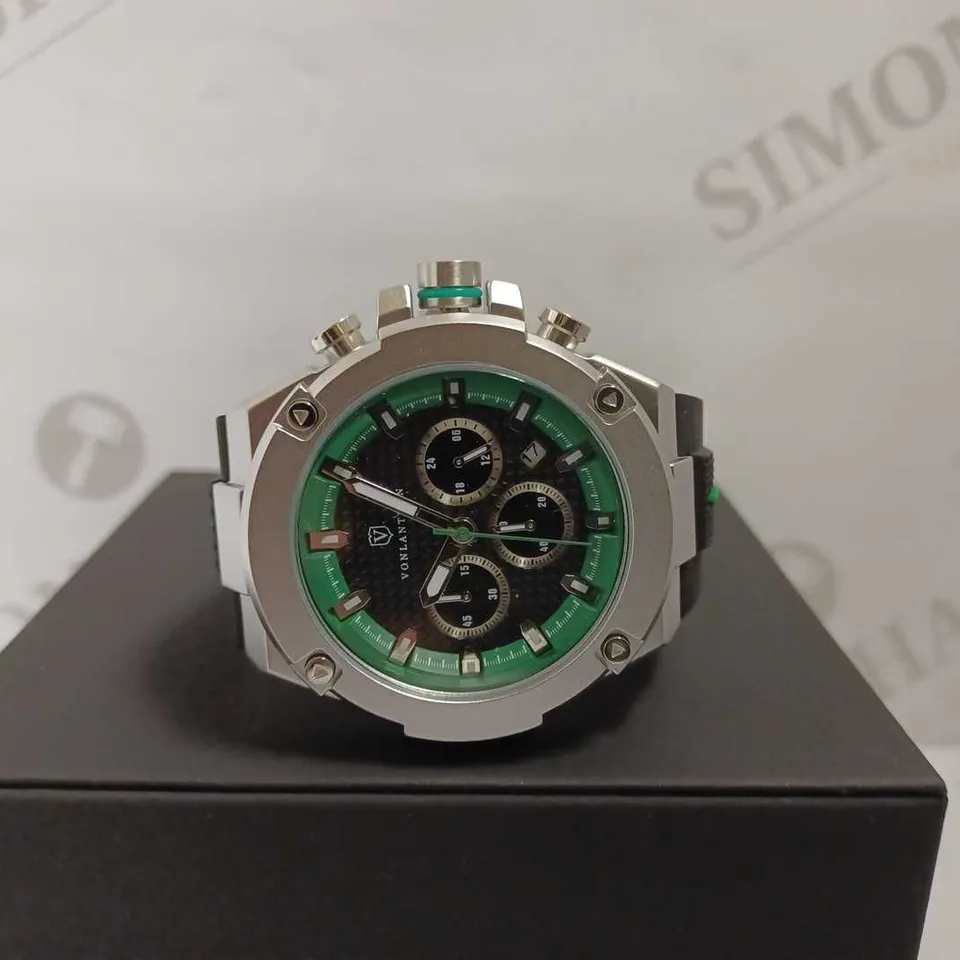 MENS VONLANTHEN CHRONOGRAPH WATCH – V200 – TEXTURED DIAL – 3ATM WATER RESISTANT – BLACK RUBBER STRAP