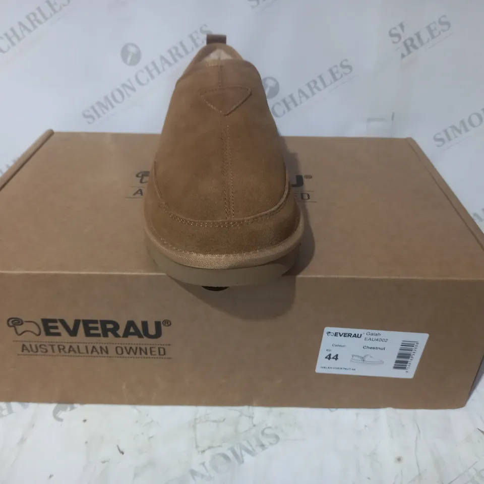 BOXED PAIR OF EVERAU GALAH FAUX FUR LINED LOAFERS IN CHESTNUT UK SIZE 11