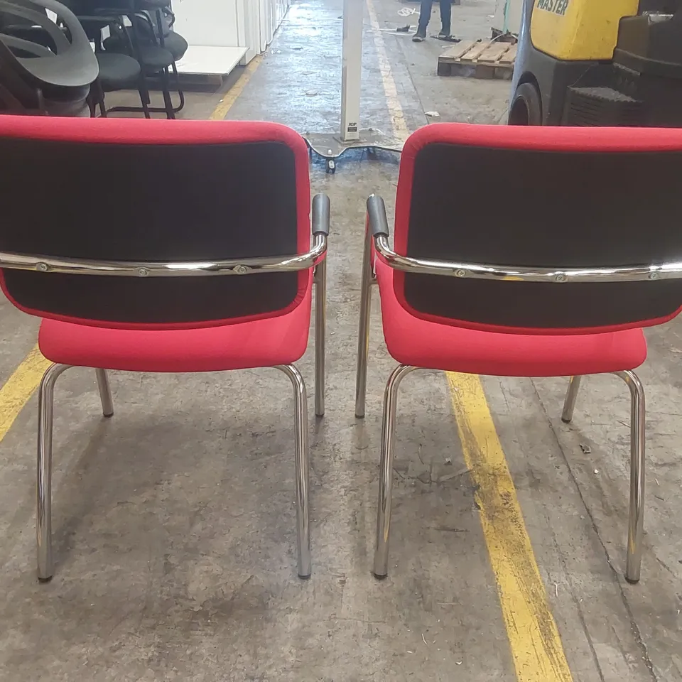PAIR OF UPHOLSTERED RED OFFICE CHAIRS