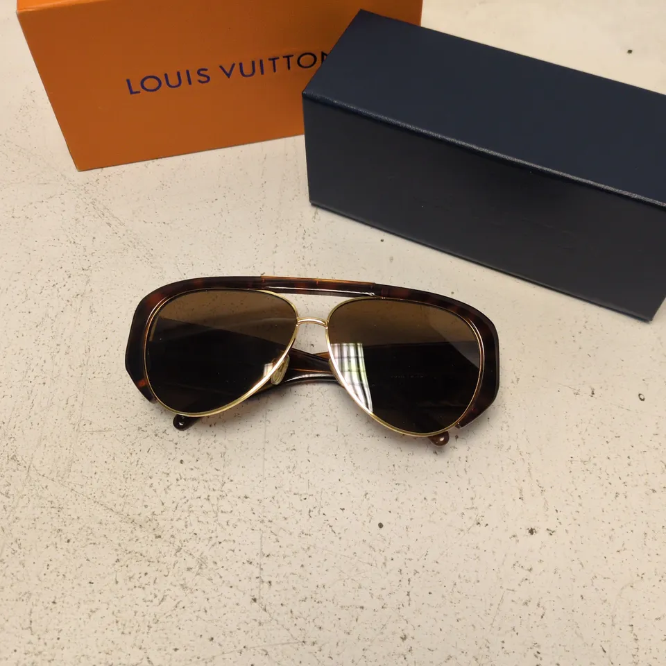 LOUIS VUITTON SUNGLASSES – TORTOISESHELL ACETATE, GOLD-TONE LV LOGOS ON TEMPLES