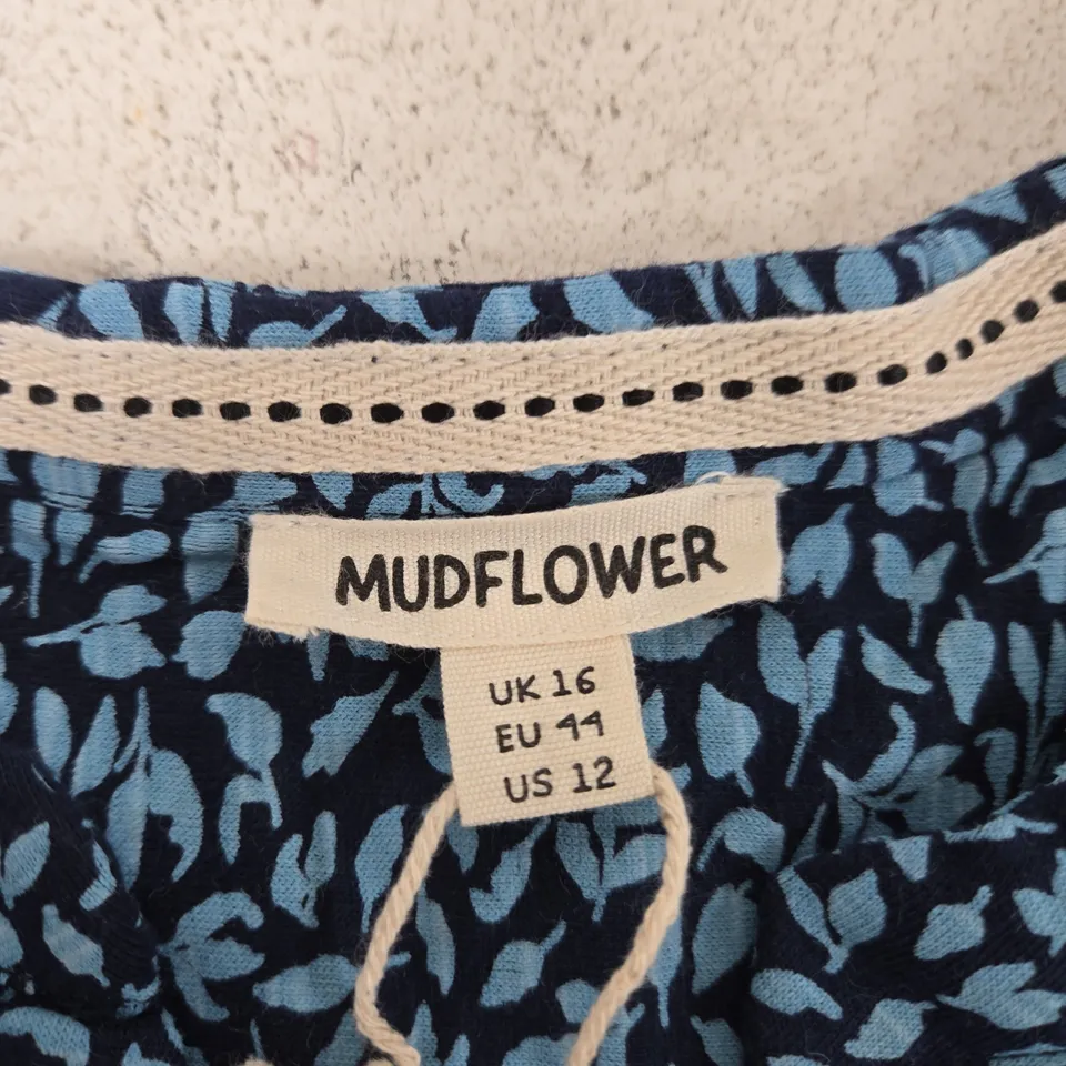 MUDFLOWER WOMEN'S BLUE FLORAL BLOUSE – UK 16 (EU 14, US 12)
